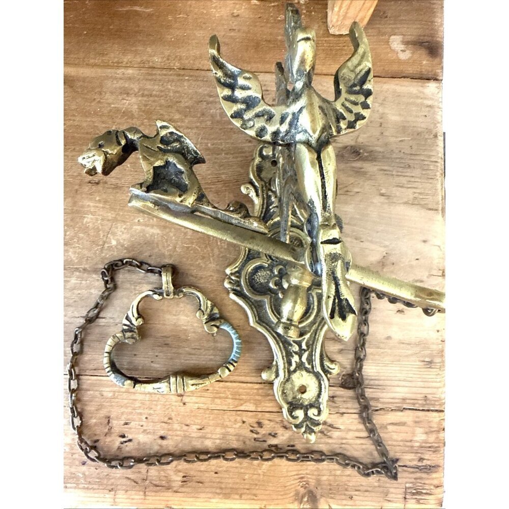 Vintage Brass Winged Lady Door Knocker Ornate Swing Arm Serpent Ring Entryway